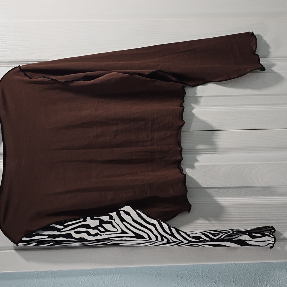 Shein 3XL Brown and Zebra Print Long Sleeve Crop Top - Picture 2 of 2